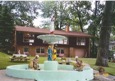 Saved original pieces of Studebaker Fountain, Seiler's backyard