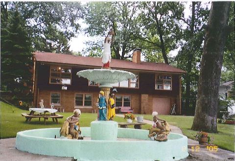 Saved original pieces of Studebaker Fountain, Seiler's backyard